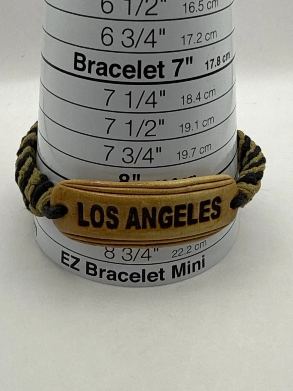 Los Angeles Carved Wood Plate Woven Cord Souvenir Boho Surfer Bracelet